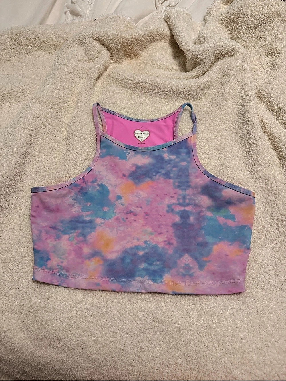 LoveShackFancy Beach Riot Tie-Dye Crop Top in Pink & Blue Like New